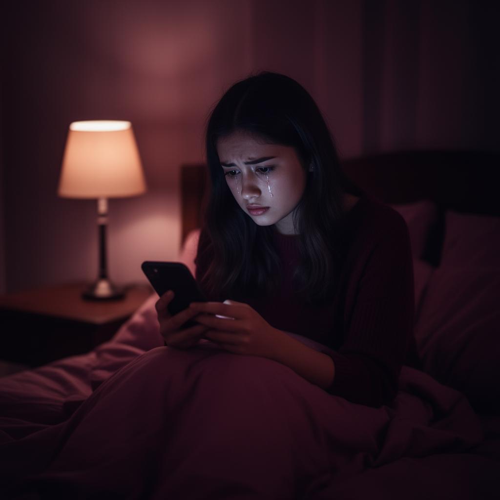 Mulher olhando o celular esperando uma resposta do ex