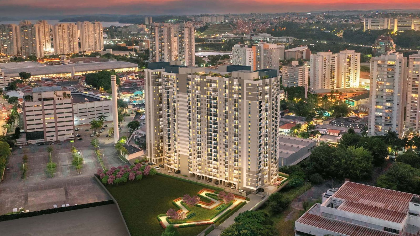 Vista aérea do Praça Santo Antônio, empreendimento Cury em Santo Amaro