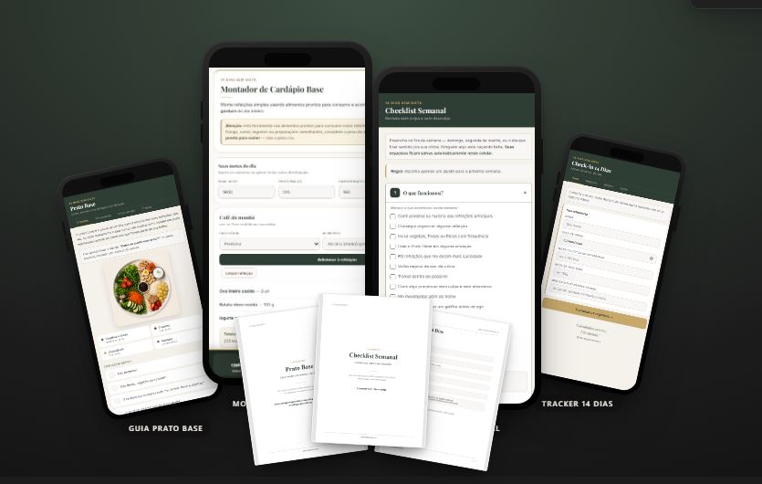 Mockups dos 4 apps e materiais em PDF da Rotina Guiada 14 Dias