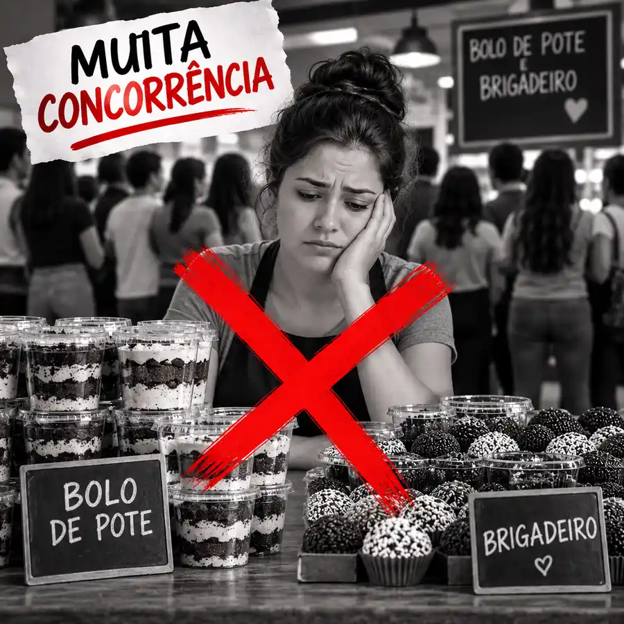 Feira cheia de bolo de pote e brigadeiro, todo mundo vendendo a mesma coisa