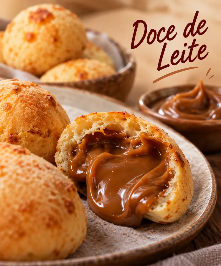 Pão de queijo recheado com doce de leite