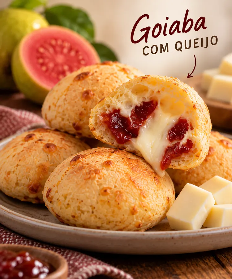 Pão de queijo recheado com goiabada com queijo