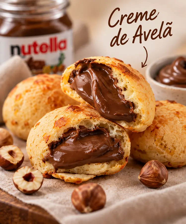 Pão de queijo recheado com creme de avelã
