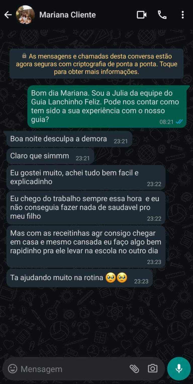 Depoimento de cliente 1 sobre o Lanchinhos da Alegria