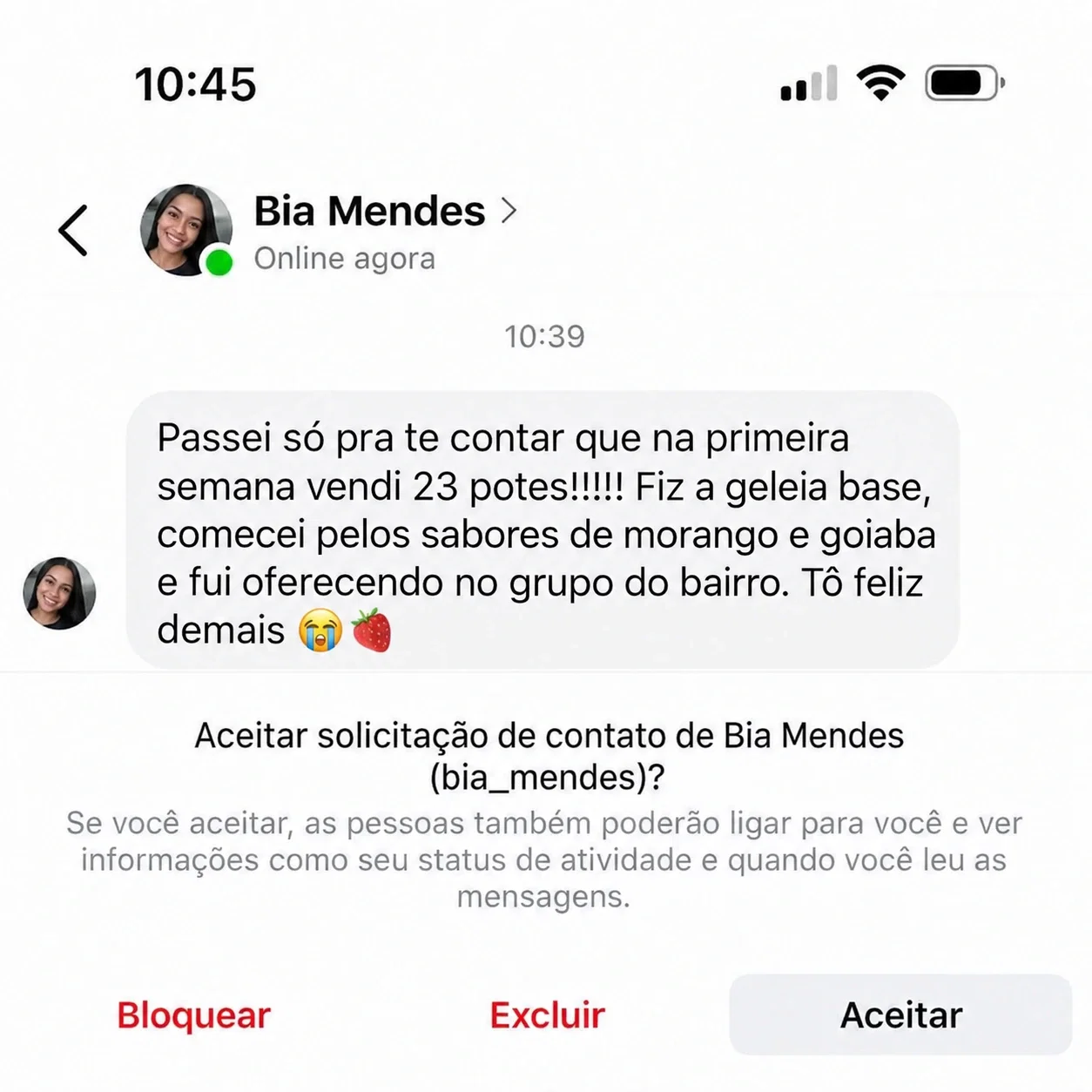 Depoimento de Bia Mendes — 23 potes na primeira semana