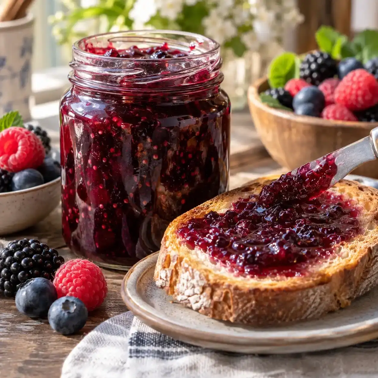 Geleia de frutas vermelhas — morango, amora e framboesa