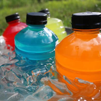 Sugary sports drinks on ice