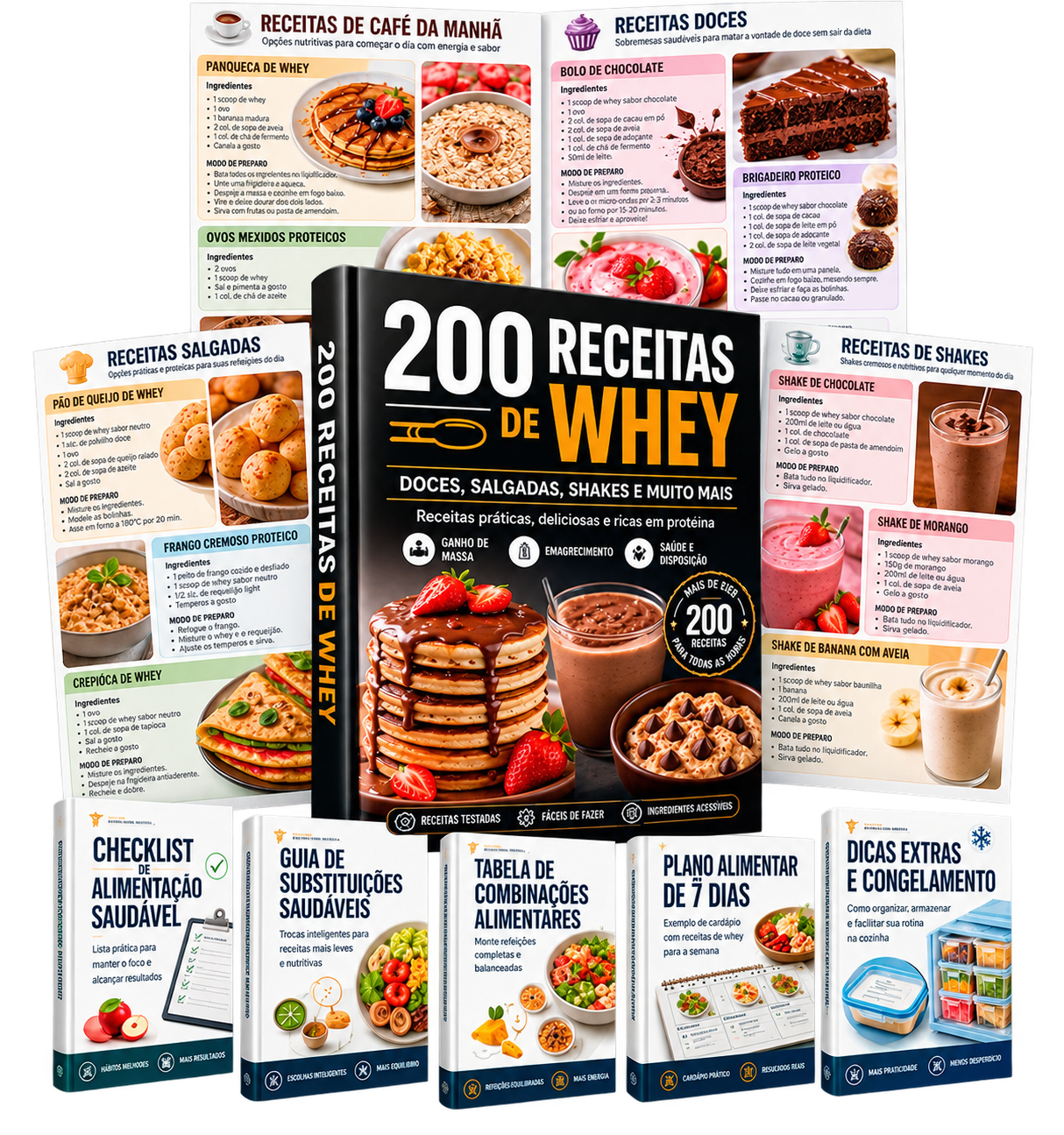 200 Receitas de Whey — doces, salgadas, shakes e os bônus inclusos