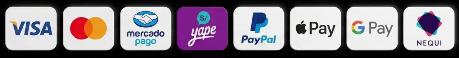 Métodos de pago seguros - Visa, Mastercard, PayPal
