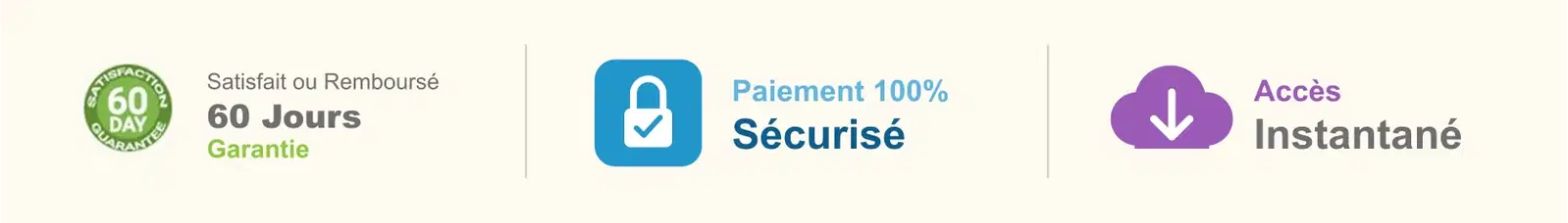 60 jours satisfait ou remboursé · Paiement sécurisé · Accès instantané