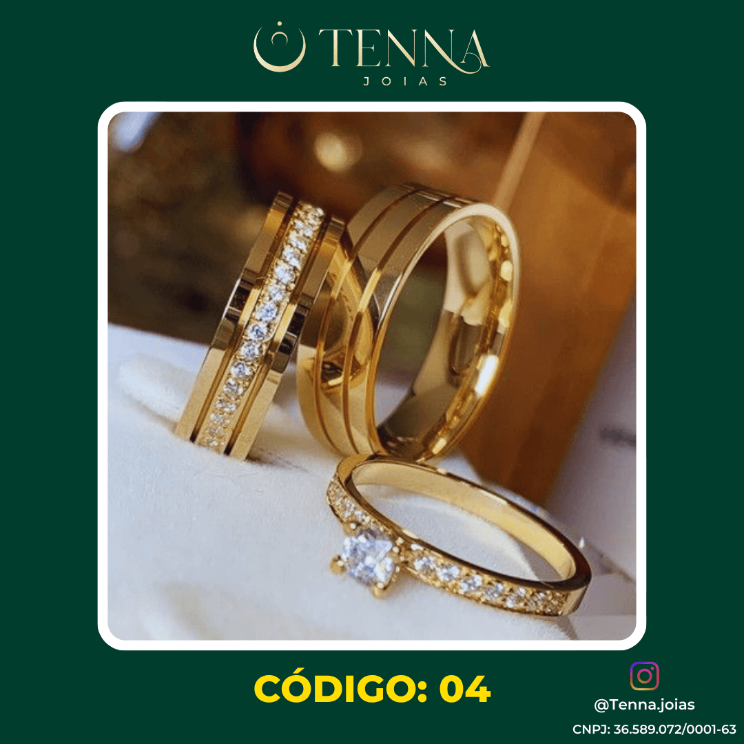 Kit com par de alianças quadradas anatômicas de 6 mm e anel cravejado com zircônias