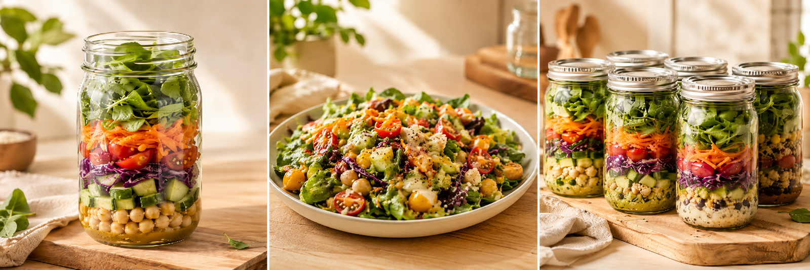 Ensalada cremosa con vegetales frescos y aderezo casero