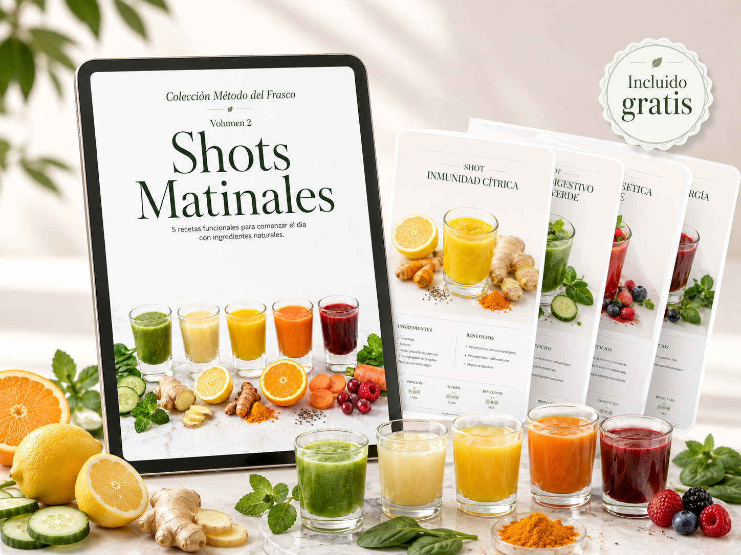 E-book digital con 5 recetas de shots matutinos
