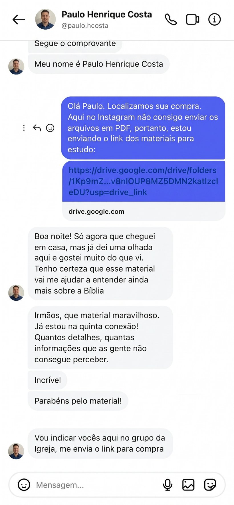 Depoimento de leitor recebido pelo Instagram