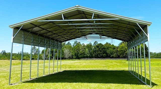 Metal carport with A-frame vertical roof