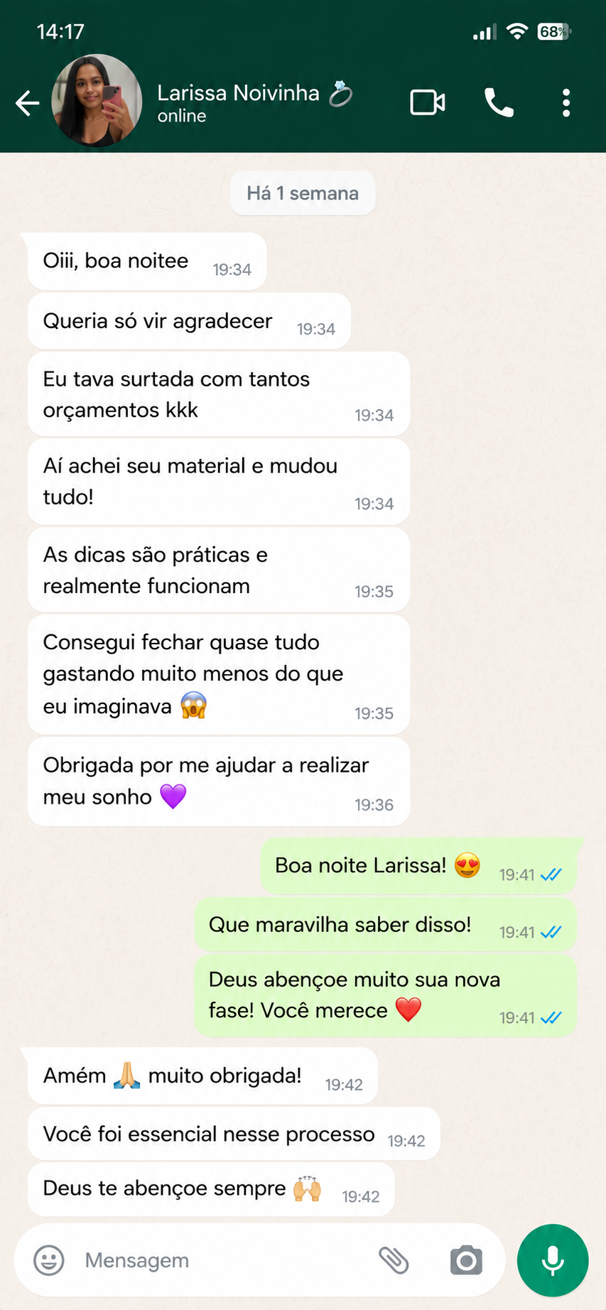 Depoimento Larissa Noivinha no WhatsApp