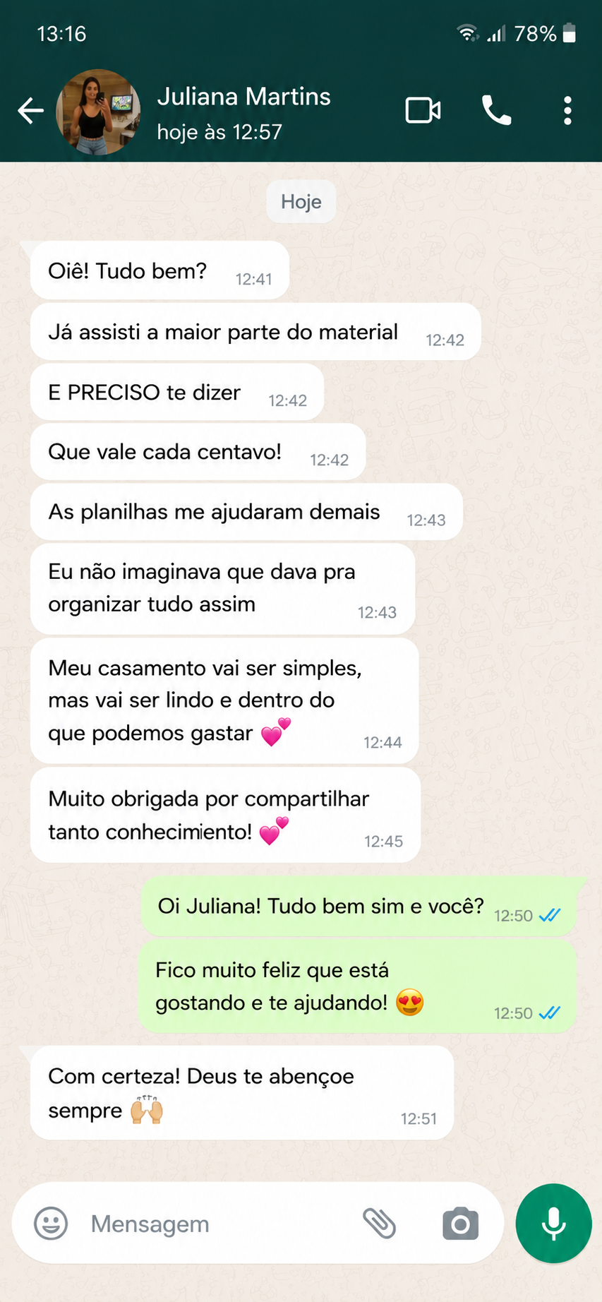 Depoimento Juliana Martins no WhatsApp