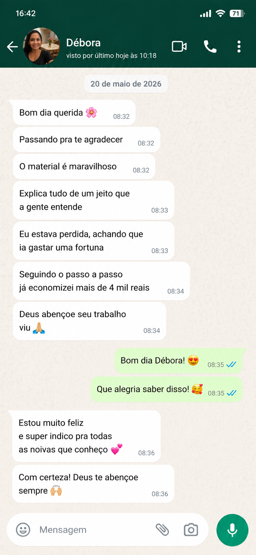 Depoimento Débora no WhatsApp