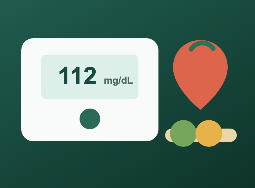 Illustration of blood glucose meter and food
