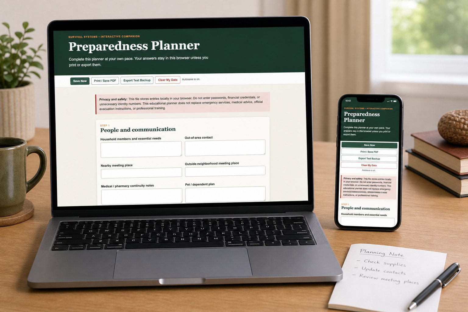The Interactive Preparedness Planner open on a laptop and a phone