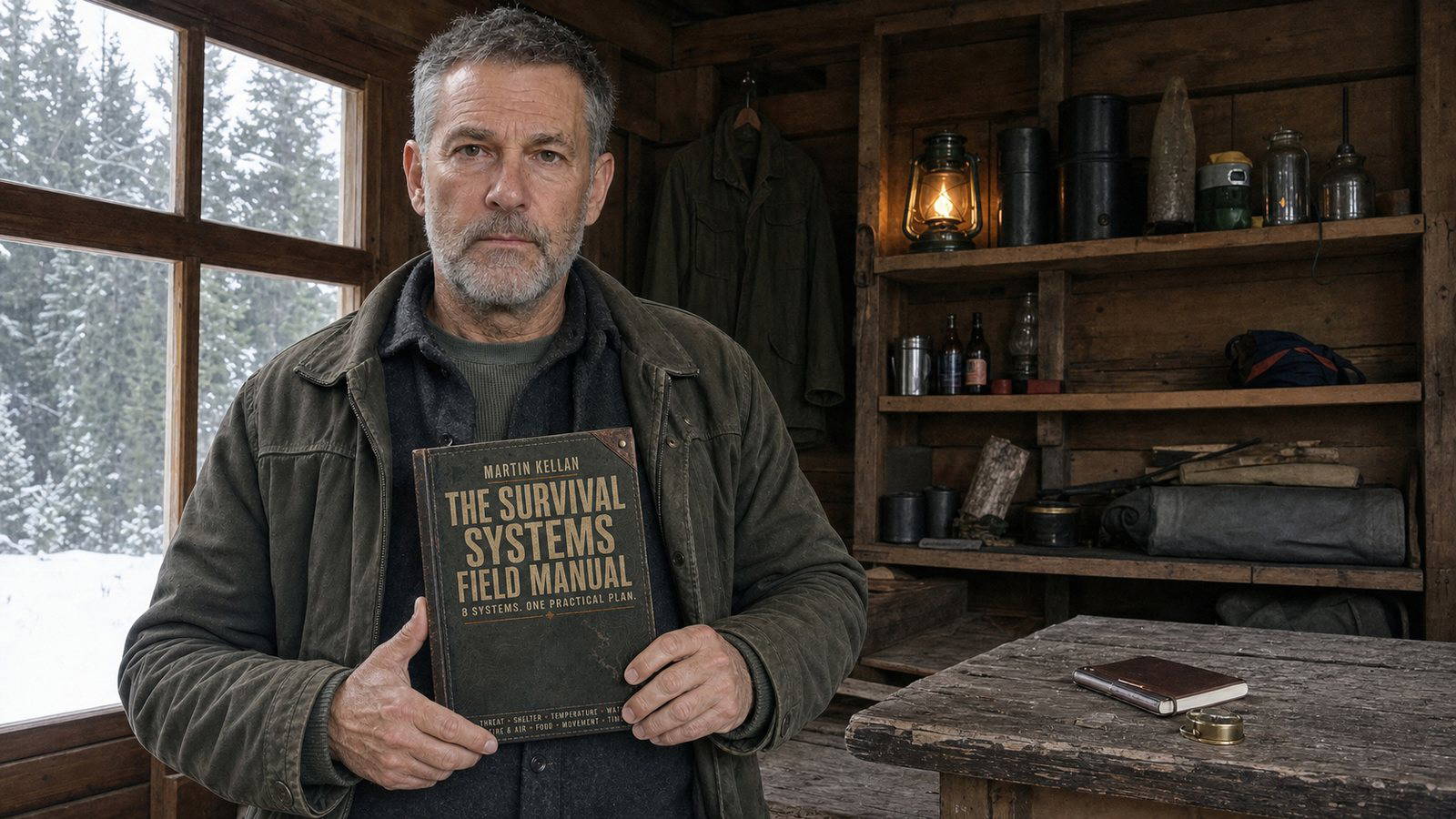 Martin Kellan holding The Survival Systems Field Manual