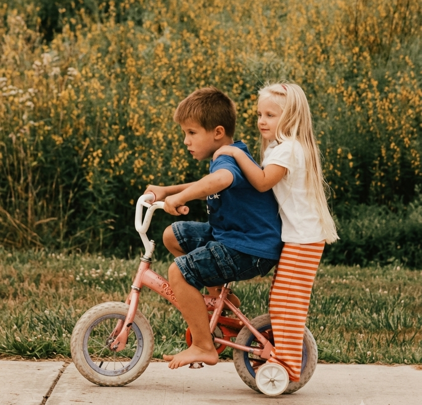 Crianças brincando de bicicleta