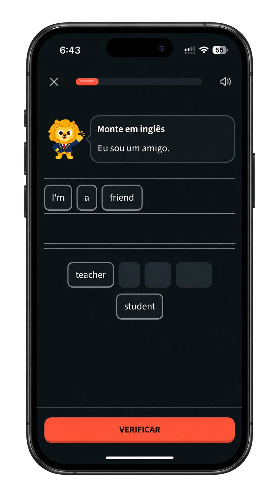 Prática de construção de frases em inglês