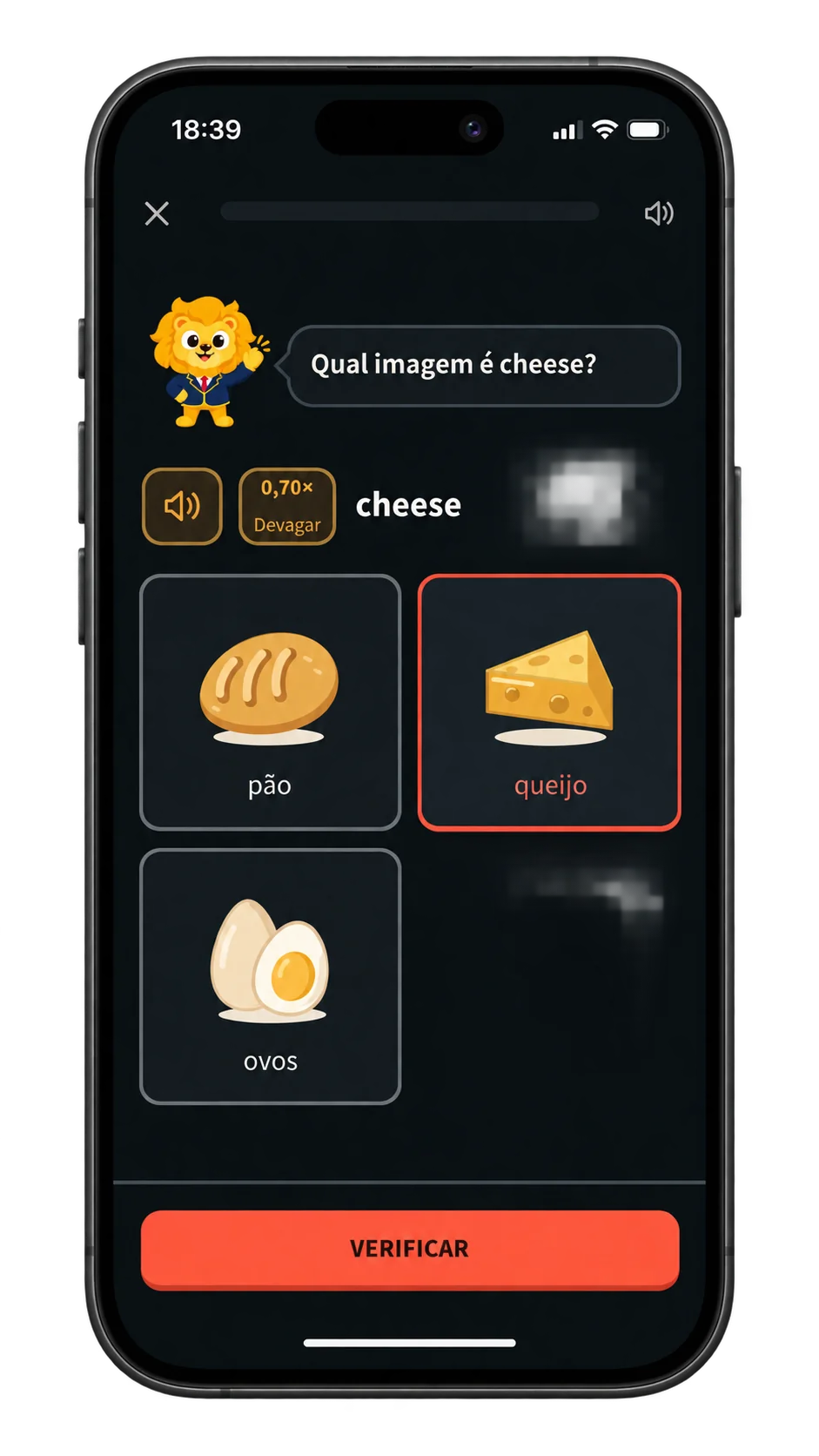 Prática de vocabulário com imagens e áudio