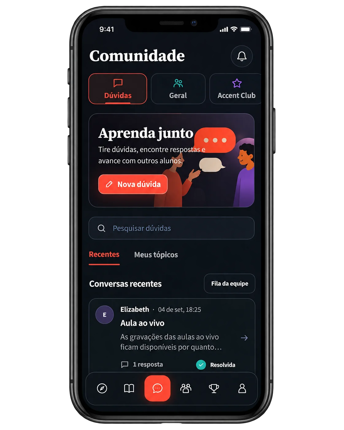 Comunidade: dúvidas e conversas com alunos