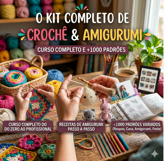 Peças de crochê coloridas feitas à mão