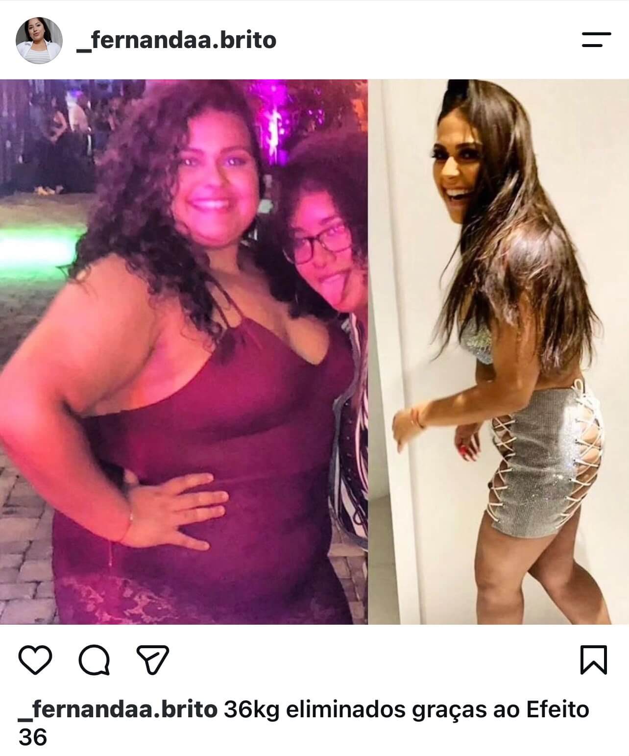 Antes e depois de cliente que usou o Efeito 36