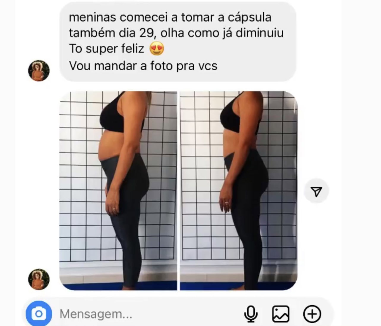 Cliente enviou foto mostrando a barriga diminuindo
