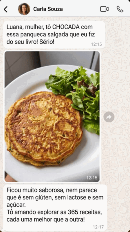 Depoimento no WhatsApp sobre o pão caseiro sem glúten