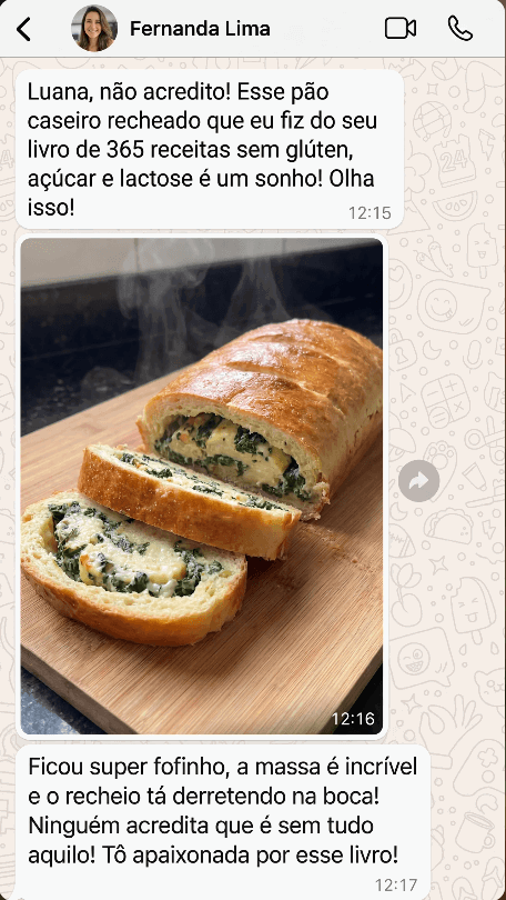 Depoimento no WhatsApp sobre o bolo de cenoura