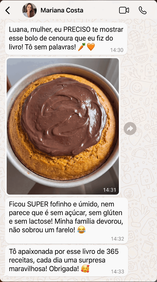 Depoimento no WhatsApp de cliente satisfeita