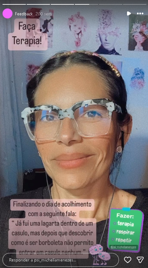 Momento real compartilhado no Instagram de Michella Menezes