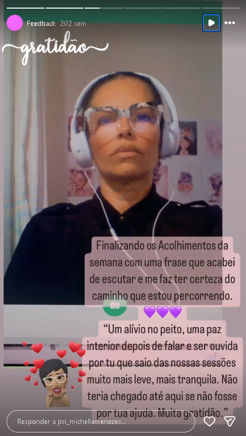 Momento real compartilhado no Instagram de Michella Menezes