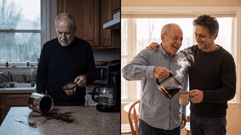 Before and after with coffee and clearer mornings