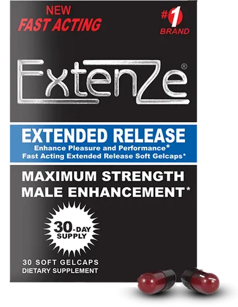 ExtenZe maximum-strength male enhancement gelcap box, front label view