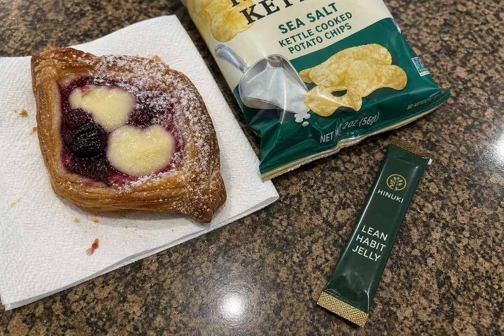 Hinuki next to the pastry and chips it replaces