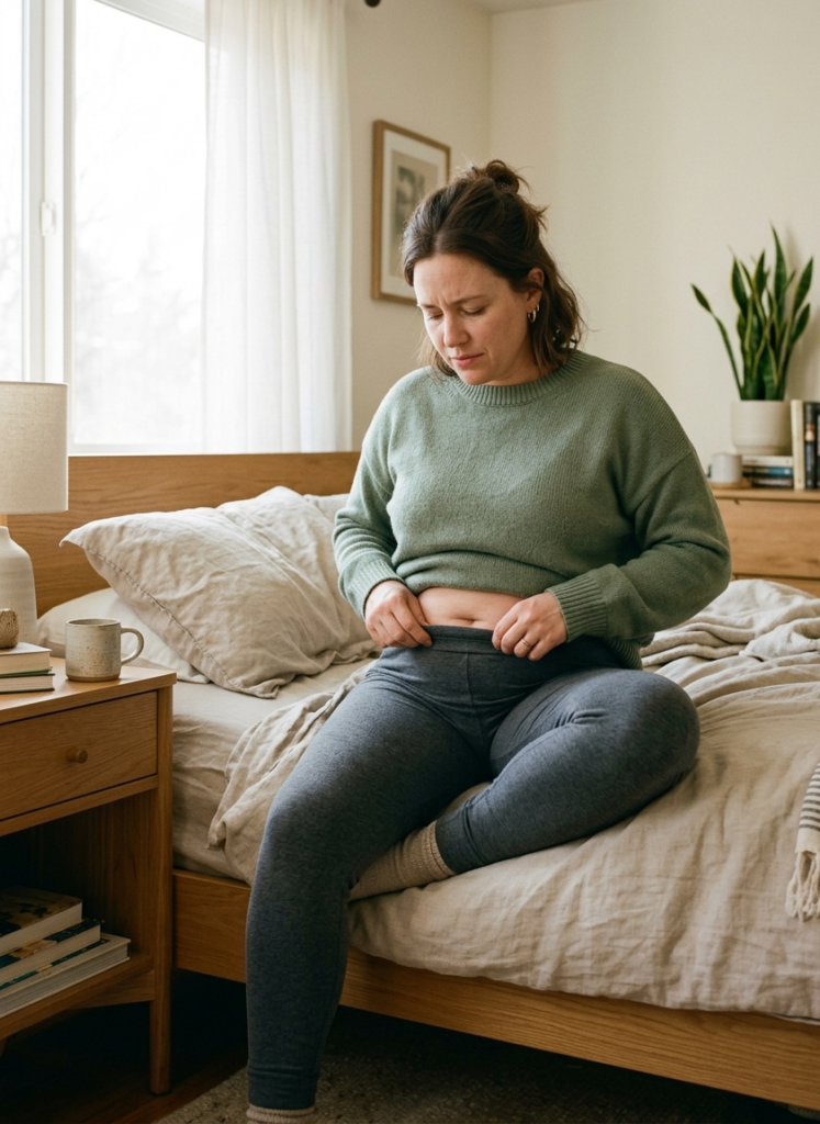 Woman feeling comfortable after reducing bloating