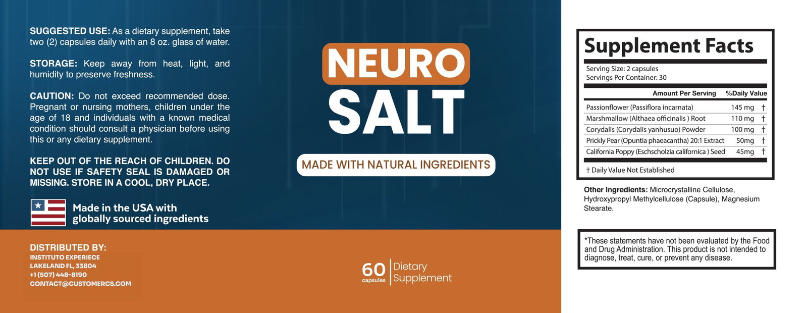 NeuroSalt label ingredients supplement facts
