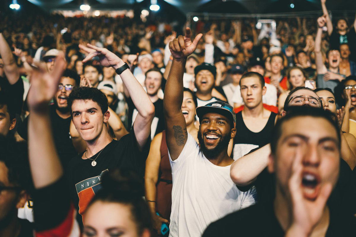 Excited crowd cheering at a concert