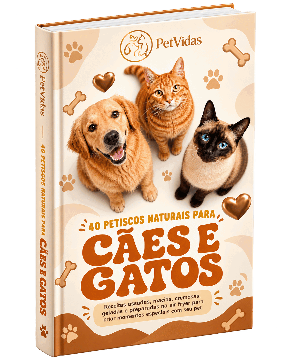 Capa 3D do e-book 40 Petiscos Naturais para Cães e Gatos