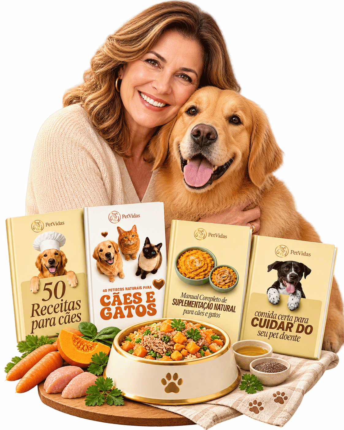 Combo Completo PetVidas com quatro e-books, alimentação natural e tutor com seu cão