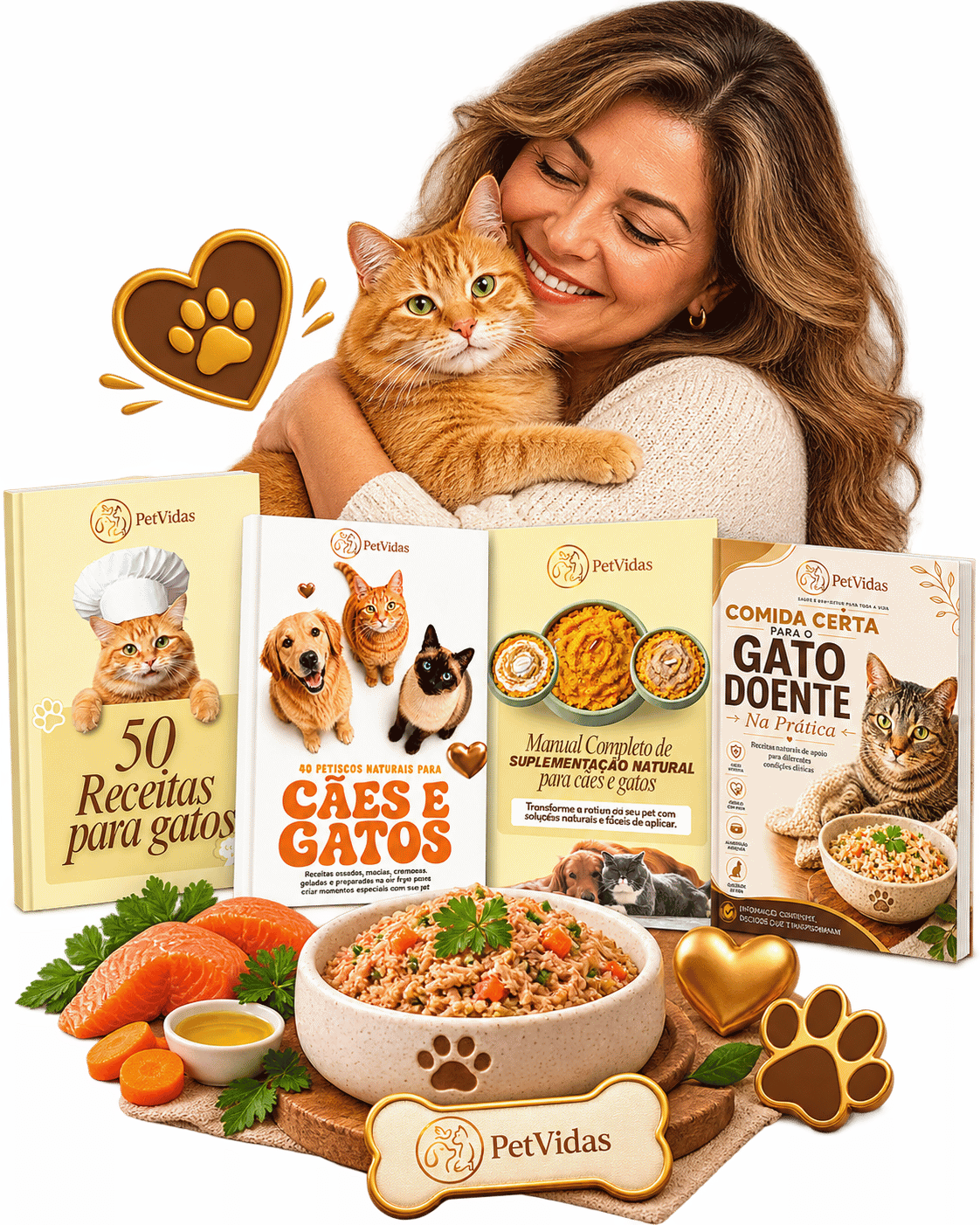 Combo Completo PetVidas para Gatos com tutora, gato e os quatro e-books