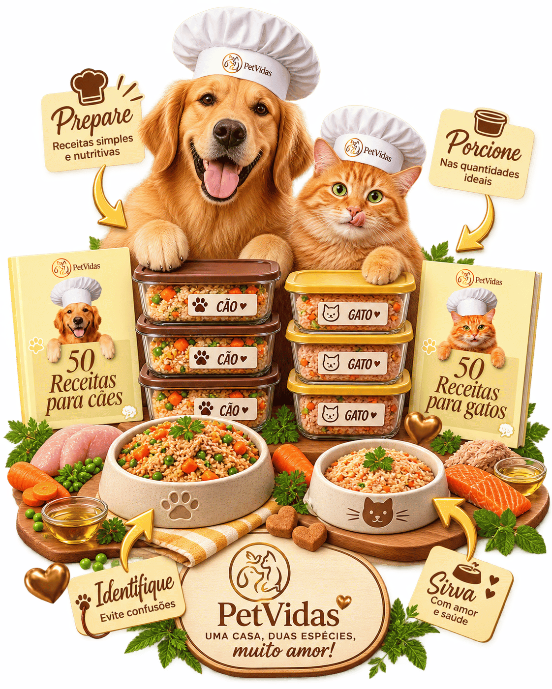 Organização e porcionamento de refeições para cão e gato