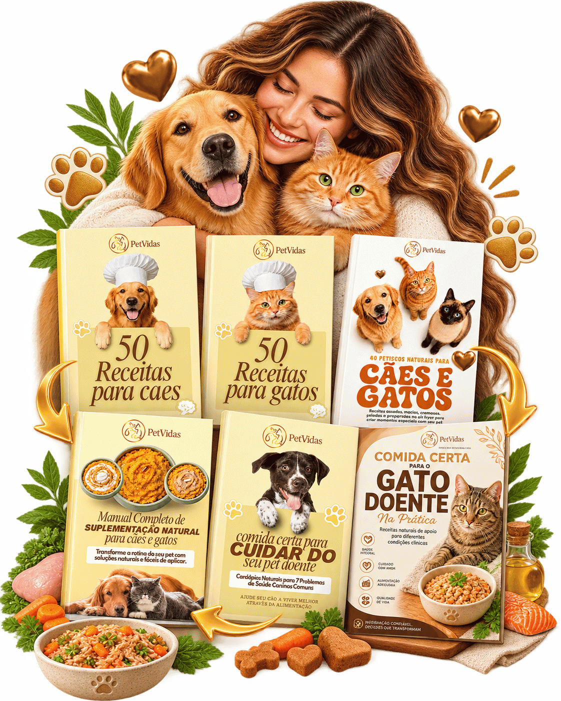 Combo Completo PetVidas para cães e gatos com seis e-books