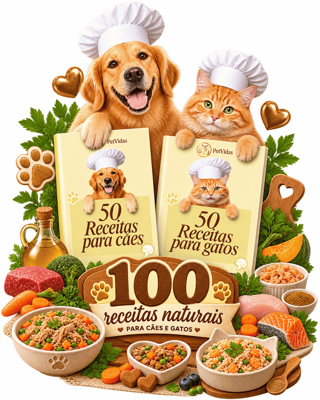 Cem receitas naturais PetVidas para cães e gatos