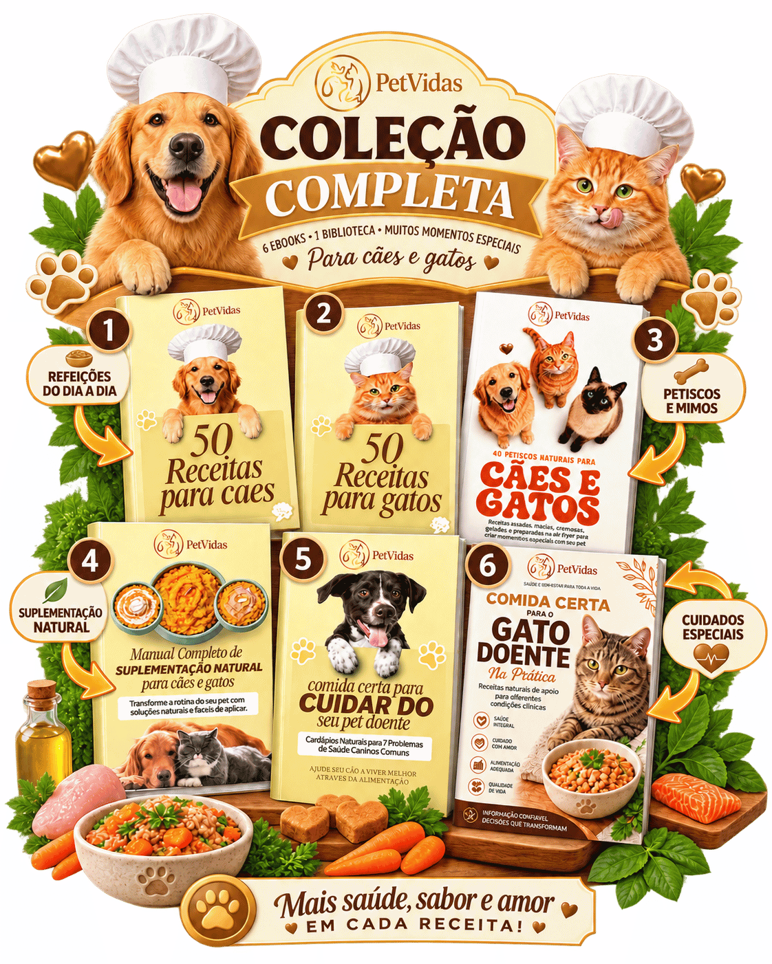 Coleção completa PetVidas com seis e-books para cães e gatos